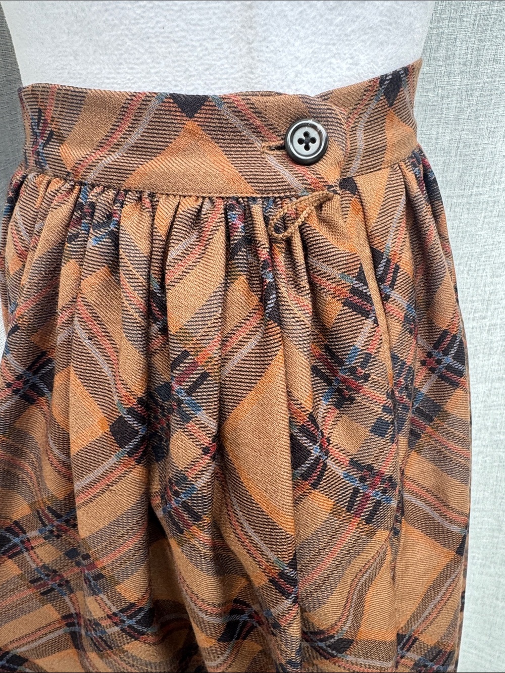 1980 Ralph Lauren brown plaid midi skirt blue paisley border hem - Picture 6 of 10